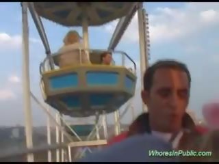 Pretty Chick rides tool in fun park