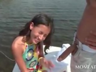 Sweet Brunette Sucking Large Hungry cock On A Boat