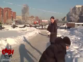 Dangerous public dirty film and Blowjob to keep warm