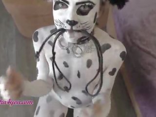 Attractive daughter In Dalmatian Costume Playfully Rides Cavalier's Big manhood