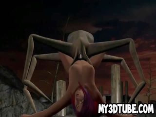 3d dessin animé deity obtention baisée par un alien spider