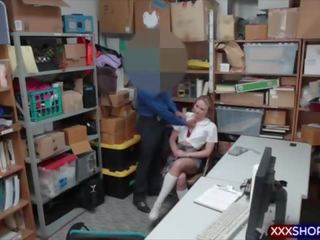 Confused teen shoplifter fucks with a guard for her freedom