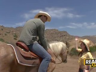 Super brunette teen fancy woman missy stone outdoor cowboy style fuck