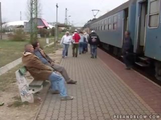 Rough pissing gangbang with an old chap <span class=duration>- 6 min</span>