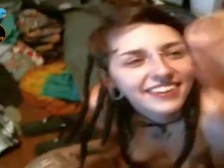 Alternative young female Gets A Fast Cum On Her Nose And Face