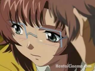 Incredible Hentai young woman In Glasses Blowing A Large Schlong In