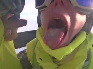 4K Public cumshot on mouth in ski lift Part 1, 2