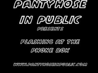 My slattern Wife In ebony Pantyhose Flashes At The Public Phone Box