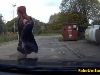 Ginger hooker cumswallows immediately after blowing cop