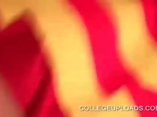 College cheerleader rubbing twat in close-up